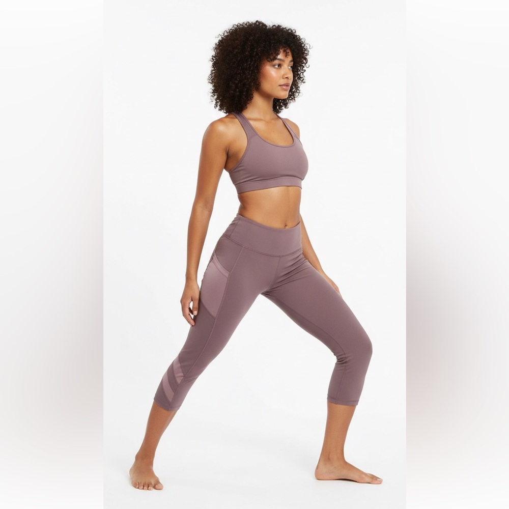 Mondetta Performance Luxury Crop Leggings Mauve Size Large Mesh Panels High Rise